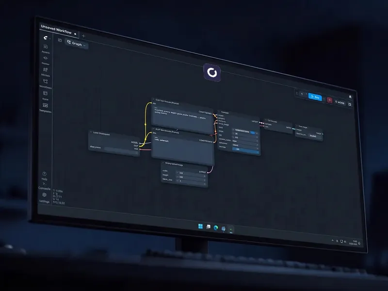 A ComfyUI node workflow open on a Shadow PC
