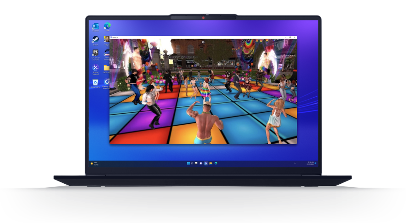 Second Life on Shadow PC, shown on a MacBook