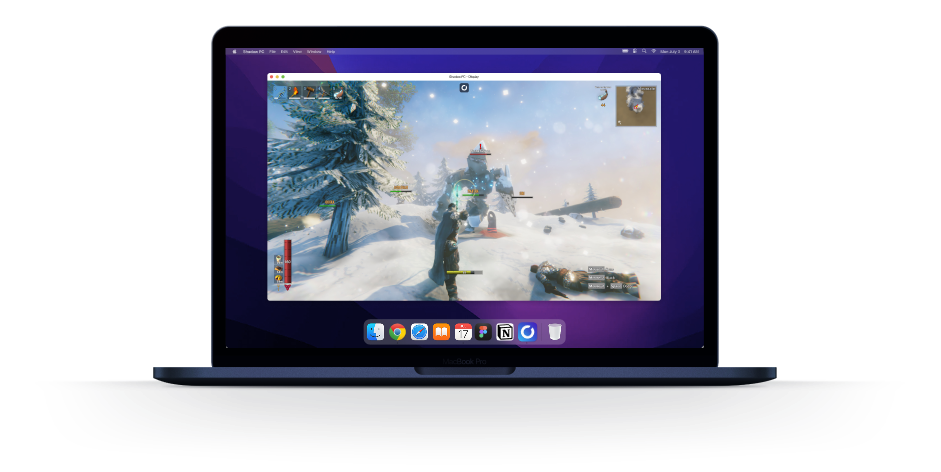 Valheim avec des mods sur Shadow PC, affiché sur un MacBook